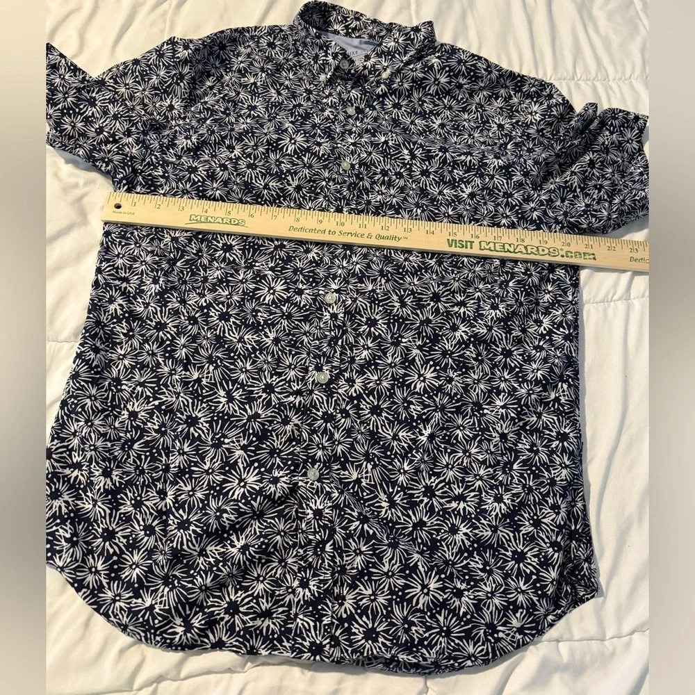 Banana Republic Men's m Slim-fit Luxe Poplin Shirt Navy white Fourth of July EUC